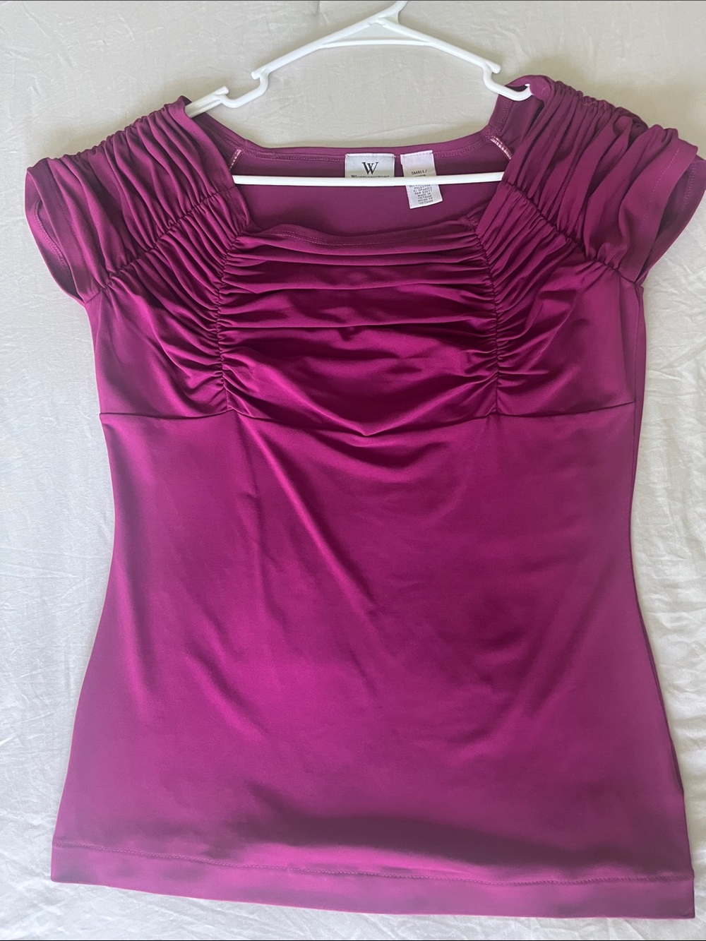 Worthington Magenta Ruched Cap-Sleeve Blouse